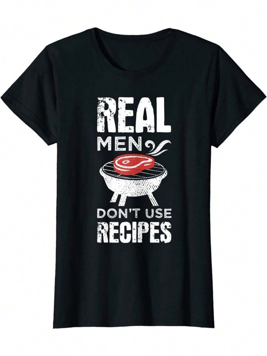 Grilling Real Men Don't Use Recipes Barbecue Grill Ladies' Crewneck T-Shirt - 黑色 - 查看 1