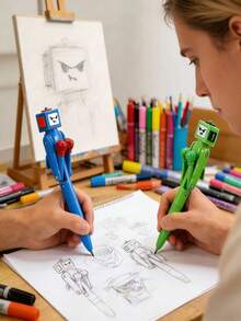 2pcs/Set Boxing Robot Designed Ballpoint Pens, Exquisite Craftsmanship, Realistic Mechanical Arm Movement, Crisp Sound Effect When Pressed, Suitable For Christmas, Birthday, School Or Office Use, Smooth Writing! - Multicolor - View 4