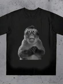 Funny Monkey Shirt, Thinking Monkey Meme Tee, 90s Vintage Bootleg Monkey Top, Gen Z Brain Rot Cringe Shirt,  Unhinged Monkey T-Shirt - 黑色6 - 查看 1