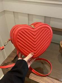 High-End, Stylish, Compact Korean-Style Crossbody/Shoulder Bag; Versatile And Unique Design With A Heart Motif. - Red - View 1