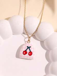 1件甜美浪漫粉色花朵、心形、樱桃吊坠项链，可爱信封蝴蝶结装饰首饰礼品 - 彩色 - 查看 7