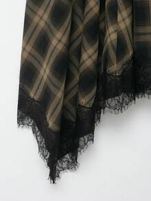 DEEKA Spring/Summer New Women's Fashion European & American Style Versatile Minimalist Plaid Lace Dress - Army Green - View 9