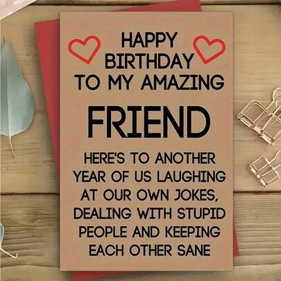 1pc Best Friend Birthday Card, Humorous Greeting Card For Friend's Birthday, Friendship Card, Best Friend Birthday Gift,Christmas