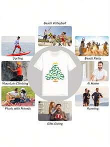 Camiseta masculina oversized estilo streetwear com estampa de árvore de Natal e controle de videogame. Modelagem casual e folgada, manga curta, ideal para fãs de jogos durante as festas de fim de ano.