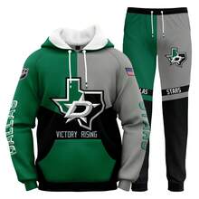 Dallas-Sta-Rs Men'S Stylish 3D Lion Print 2pcs Athletic Wear Set - Long Sleeve Hoodie & Joggers, Casual Outdoor & Gym Wear For Spring/Fall, Football Team Pattern Design, Comfortable & Breathable Fabric, Perfect For Comfortable Fit - Nhiều màu - Xem 1