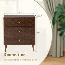 Elegant Wooden Side Table With 3 Storage Drawers Ideal For Living Room - 棕色 - 查看 4
