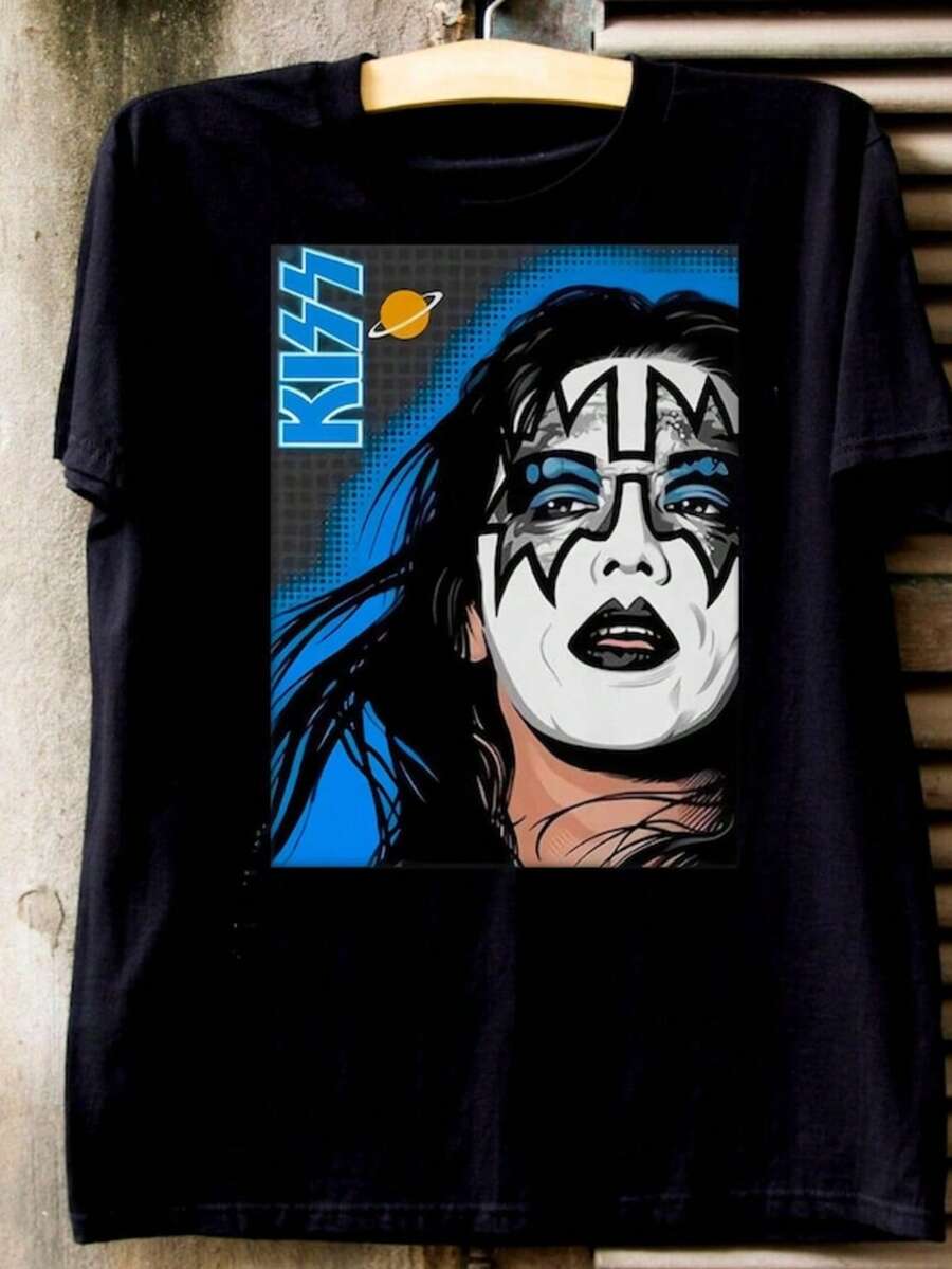 Ace Frehley Kiss Rock Retro Vintage T-Shirt Tee - 黑色 - 查看 1