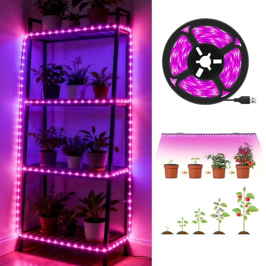 Indoor Plant Grow Light, USB-Powered LED Light Strip. Purple LED Plant Light. Provides Supplementary Lighting To Promote Plant Growth. Suitable For Various Vegetables, Flowers, Succulents, And Other Indoor Plants.