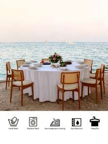 白色圆形缎面桌布，优雅婚礼桌布，荷叶边设计，直径145/180/200/228厘米，涤纶材质，适用于婚礼装饰、订婚仪式、新娘送礼会、婴儿送礼会、性别揭晓派对、室内/户外活动、野餐、节日、家居装饰、厨房等场合。 - 白色 - 查看 6