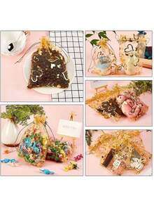 120/60/30/10个装金色心形欧根纱束口袋，节日惊喜礼品袋，婚礼派对回礼袋，伴娘礼物，宾客回礼，珠宝收纳袋，浴球，单身派对礼物，糖果礼品网眼束口袋，适用于节日、婚礼、浪漫惊喜 - 金色鏤空愛心網袋 - 查看 4