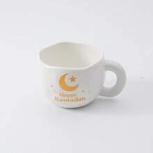 1/2pcs 285ml/9.5oz Ramadan Mubarak Ceramic Coffee Mugs, Handmade Asymmetrical Porcelain Tea Cups With Gold Star And Moon Pattern, Adorable Ramadan Drinkware For Coffee, Tea, Juice, Perfect For Ramadan/Eid Party Decor And Gifts - Multicolor - View 10