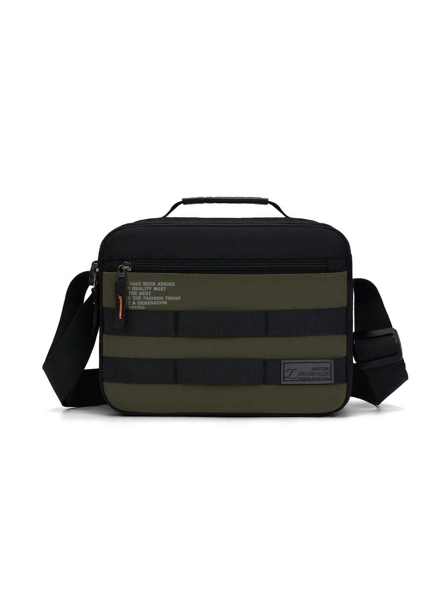 休闲户外男士背包，新款时尚单肩斜挎包，纯色尼龙面料，拉链封口，时尚单肩包/斜挎包/手机包 - 綠色 - 查看 1