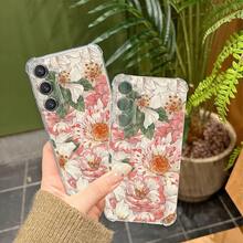 Funda de teléfono transparente de cuatro esquinas con diseño floreciente compatible con Samsung Galaxy A02 A03S A04 A05 A06 A10 A11 A12 A13 A14 A15 A16 A20 A21S A22 A23 A24 A25 A31 A32 A33 A34 A35 A42 A50 A51 A52 A53 A54 A55 A70 A72 A73 S20 S21 S22 S23 S24 Plus Ultra FE, funda cosmética a prueba de golpes de cuatro esquinas, funda de uso diario, cubierta protectora de moda, tema espacial, material ligero, esquinas reforzadas, cubierta protectora transparente, usuarios de smartphones, entusiastas de la moda - Multicolor - Ver 4