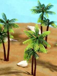 2/5pcs Realistic Mini Artificial Palm Trees, Brown Trunk And Green Leaves, Coconut Tree Shape With Coconuts, Flexible Plastic Tropical Plants, Aquarium Landscape Decor, Stable Base, Desktop Decoration, Tropical Hawaiian Style Decor, Suitable For Home, Wedding, Outdoor Decoration And Aquarium Landscaping, Home Decor, Decorative Trees, Beach Theme Party And Scenery Props - Multicolor - View 2