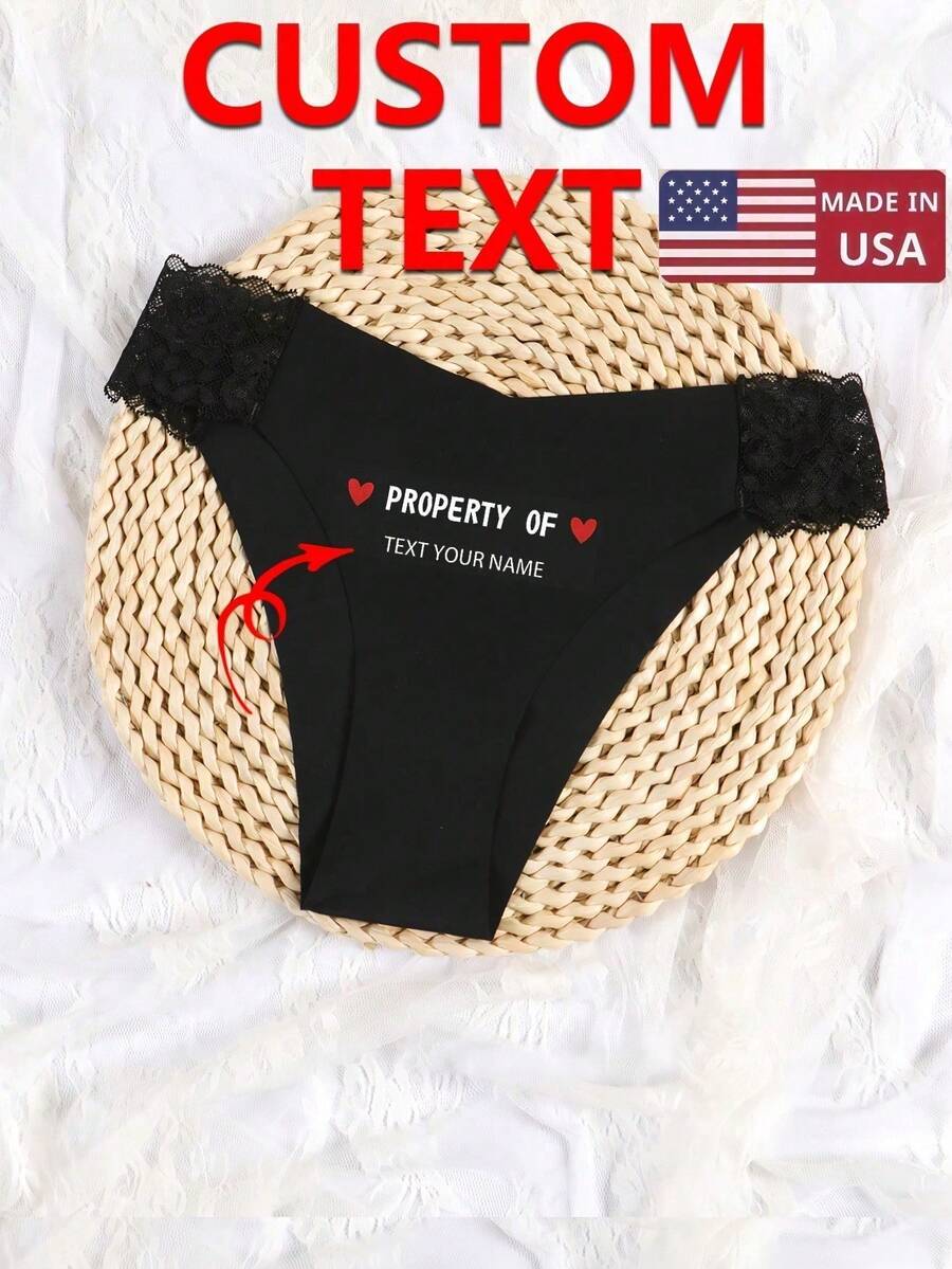 Custom Women'S Name Letter Pattern Comfortable Lace Breathable Panties For Valentine'S Day - Black - View 1