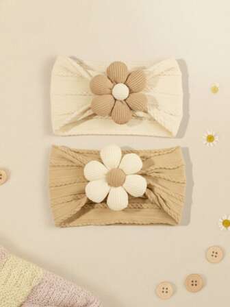 2pcs/Set Infant Floral Jacquard Headbands, Super Soft Nylon Elastic Hair Bands For Baby, All Season