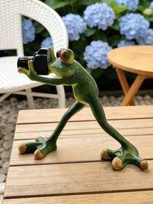 A Resin Frog Photo Model, A Cute Decorative And Creative Photographic Ornament, A Frog Statue Garden Decoration, A Green Resin Frog Decorative Statue, Adorned With A Photo Model, A Lovely Garden Decoration, Suitable For Terraces, Patios, Lawns, And Porches. - Multicolor - View 2
