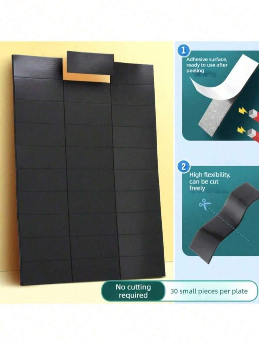 30/60/90pcs/Set Small Adhesive Magnetic Stickers, Multi-Functional Magnetic Sticker Sheets, Suitable For Blackboard, Refrigerator, Bookmarks, Car Decals, Open Classroom Decor, Water-Resistant, Soft Magnetic, Self-Adhesive, No Cutting Required - Black - View 1