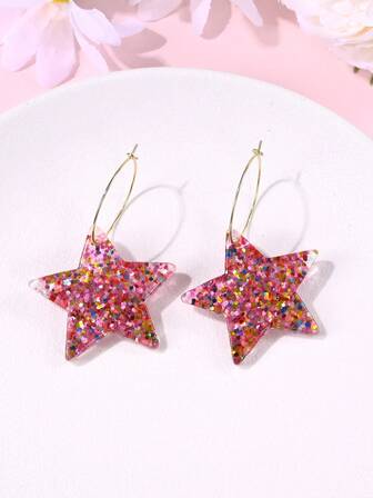 1 par de pendientes elegantes y minimalistas con colgante de estrella brillante, adecuados para uso diario, fiesta y uso casual de mujeres