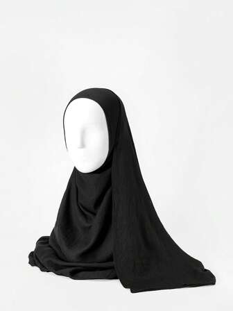 1pc Cotton Solid Color Arabic Hijab Scarf, Suitable For Mosque Use