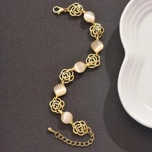 Pulsera de piedra lunar rosa dorada popular en  para mujeres, simple, lujosa y elegante - Dorado - Ver 4