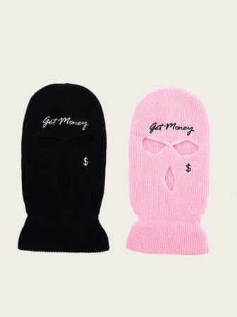 2PCS Autumn And Winter Hat Knitted Cap Popular Cross-Border Three-Hole Letter Embroidered Wool Hat Ski Mask Outdoor Casual Cycling Hat