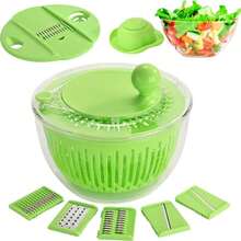 三合一大容量沙拉脱水器、大容量蔬菜清洗盆、4.8夸脱水果生菜烘干器，带5刀片切片器和蛋黄过滤丝器，适用于沙拉清洗