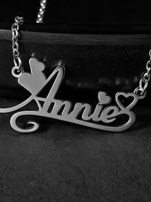 Customized Stainless Steel Sandblasted Gold-Plated Heart-Shaped Name Necklace, High-Quality Personalized Romantic Fashion Private Nameplate Pendant Necklace, Women's Popular Jewelry, Valentine's Day Fashion Accessory - Multicolor - View 5