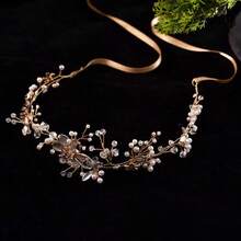 1pc Handmade White Flower Headpiece, Vintage Fashion Faux Pearl Bridal Headband, Hairclip-Free Retro Accessory For Travel, Photography, Elegant Occasions, Suitable For Wedding, French Style, Faux Pearl Graceful Hair Decor, Shiny Zinc Alloy For Proposal Valentine's Day Accessories - A - View 4