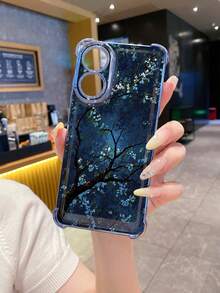 1pc Natural Tree Branch & Snowflake Leaf Anti-Scratch Electroplated Camera Protection Phone Case, UV Printed Compatible With Samsung Galaxy///// Android Models - Blue - View 5