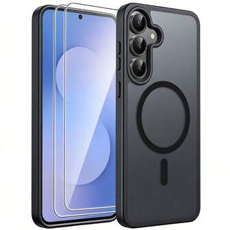 ฟิล์มกระจกกันรอย 9H สำหรับ Samsung Galaxy A56, A36, A26, A16, A17, S25 FE, เหมาะสำหรับเคสโทรศัพท์กันกระแทกระดับ Military เคลือบด้านกึ่งโปร่งใสแบบแม่เหล็ก, เข้ากันได้กับ S25 Ultra