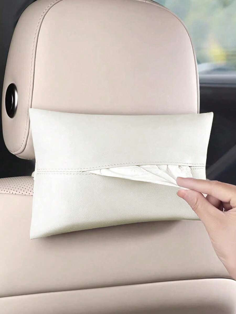 1 Stück/2 Stück Schwarz/Weiß PU Leder Auto Taschentuchhalter, modernes minimalistisches Krawattendesign hängender Taschentuchaufbewahrungsbeutel, geeignet für verschiedene Automodelle Sonnenblende & Rücksitz - Verschiedenfarbig - Übersicht 1