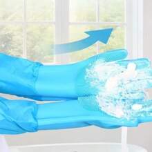 1 Pair Pet Grooming Cleaning Gloves, Dog & Cat Bathing & Washing Gloves, Extra Long Soft Silicone Anti-Bite Pet Grooming Gloves