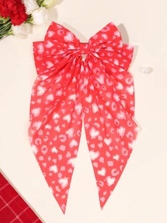 1pc Valentine's Day Red Hair Bow For Girls Heart Shaped Bow French Clip Large Tail Hair Clip Elegant Tulle Barrettes Cute Sweet Hairpin Festival/Gift Hair Bow Teens Hair Accessory