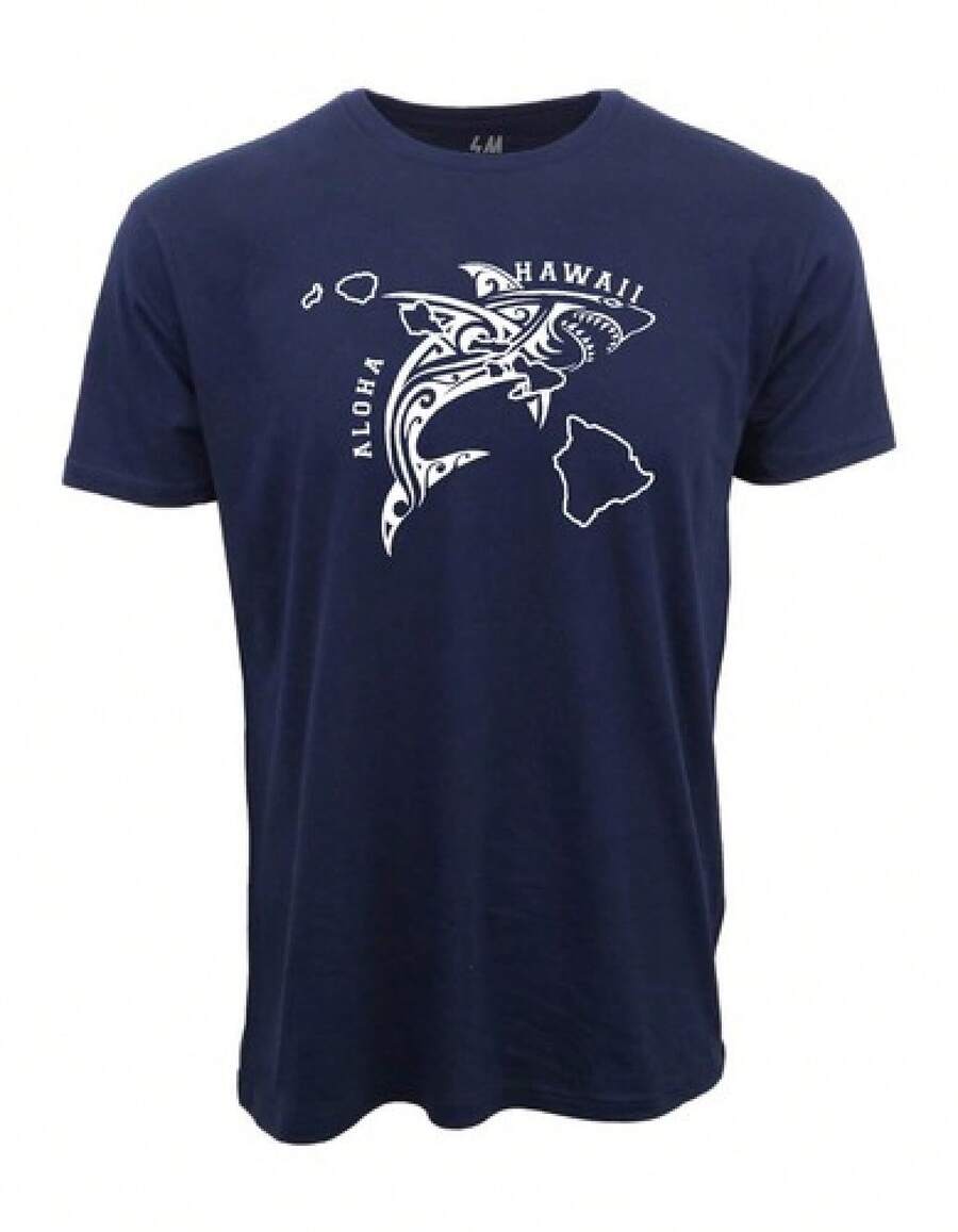 ALOHA HAWAII SHARK GRAPHIC T SHIRT N5DE - Black - View 1