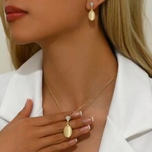 Conjunto de collar y aretes con colgante de piedra ojo de gato y cadena de caja, aretes de oro hechos a mano para mujeres bohemias, oro rosa - Oro rosa - Ver 1