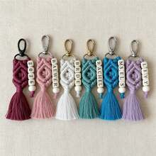 1pc Customized Braided Tassel Name Keychain, Personalized Boho Bag Charm, Wedding Gift, Bridesmaid Gift, Valentine's Day Gift