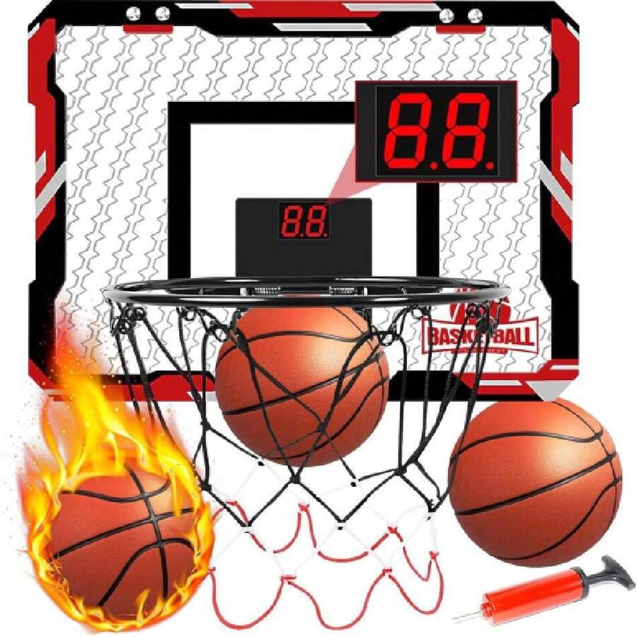 Canasta de Basquetbol para Niños Plegable - Tablero de Basketball con Contador Electrónico De Puntaje, 3 Mini Balón, Instalación en Puerta y Pared,37507429 - Multicolor - Ver 1