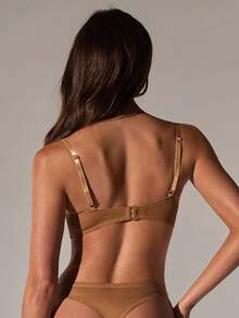 SHEIN BAE 2 件套粉色浪漫钢圈文胸和内裤内衣套装女士 - 香檳色 - 查看 2