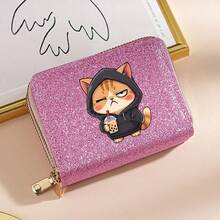 Cool Cat Printed Short Wallet, Fresh And Simple PU Shiny Organ Card Bag, Coin Wallet Zipper Bag, Portable Small Wallet, Suitable For Daily Outings Or As Gifts, Exclusive Wallet For Pet Enthusiasts - one-size - View 10