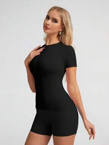 6pecil Women's Sporty Comfy T-Shirt For Yoga Gym Workout, Ladies Summer Sportswear,Flattering And Supportive Design For All Body Shapes Spring And Summer Style,Valentines,Valentine's Day - Black - View 10