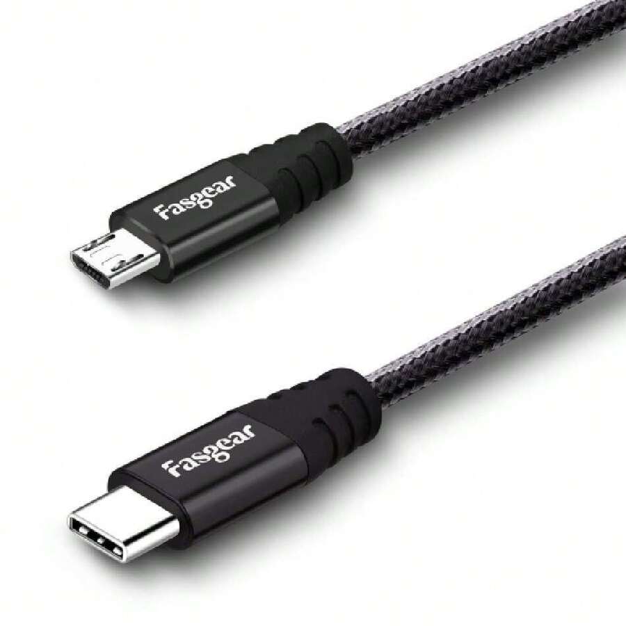 Cable USB C a micro USB de 1 m de nailon trenzado tipo C a micro USB compatible con Galaxy S7/S6, HTC One/10 y más (negro, 3 pies),37498665 - transparente - Ver 1
