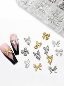 96件/盒 Y2K风格多色合金小蝴蝶结、大蝴蝶美甲装饰、贴纸、配件套装 - 简约日韩风3D合金蝴蝶装饰品 - 彩色 - 查看 4