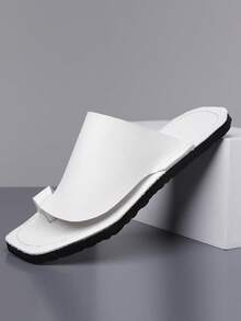 Men's White Microfiber Leather Flip Flop Sandals, Minimalist Retro Beach Vacation Shoes, Non-Slip Breathable, Sizes 39-48 - White - View 1