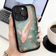 Funda de teléfono de moda, compatible con varios modelos de ,  y , diseño de arte de pez koi para fundas de ,  y , protector de teléfono, funda de pareja, regalo para novio o novia, presente de vacaciones, este es un regalo popular para amigos o socios, adecuado para ocasiones de negocios. Duradera, resistente a las manchas y a las huellas dactilares, esta nueva funda para teléfono de hombres y mujeres es un gran regalo. - Blanco - Ver 1