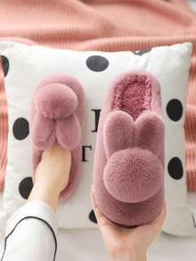 Fashionable Rabbit Ear Decor Anti-Slip Warm Fluffy Slippers, For Kids, Teens