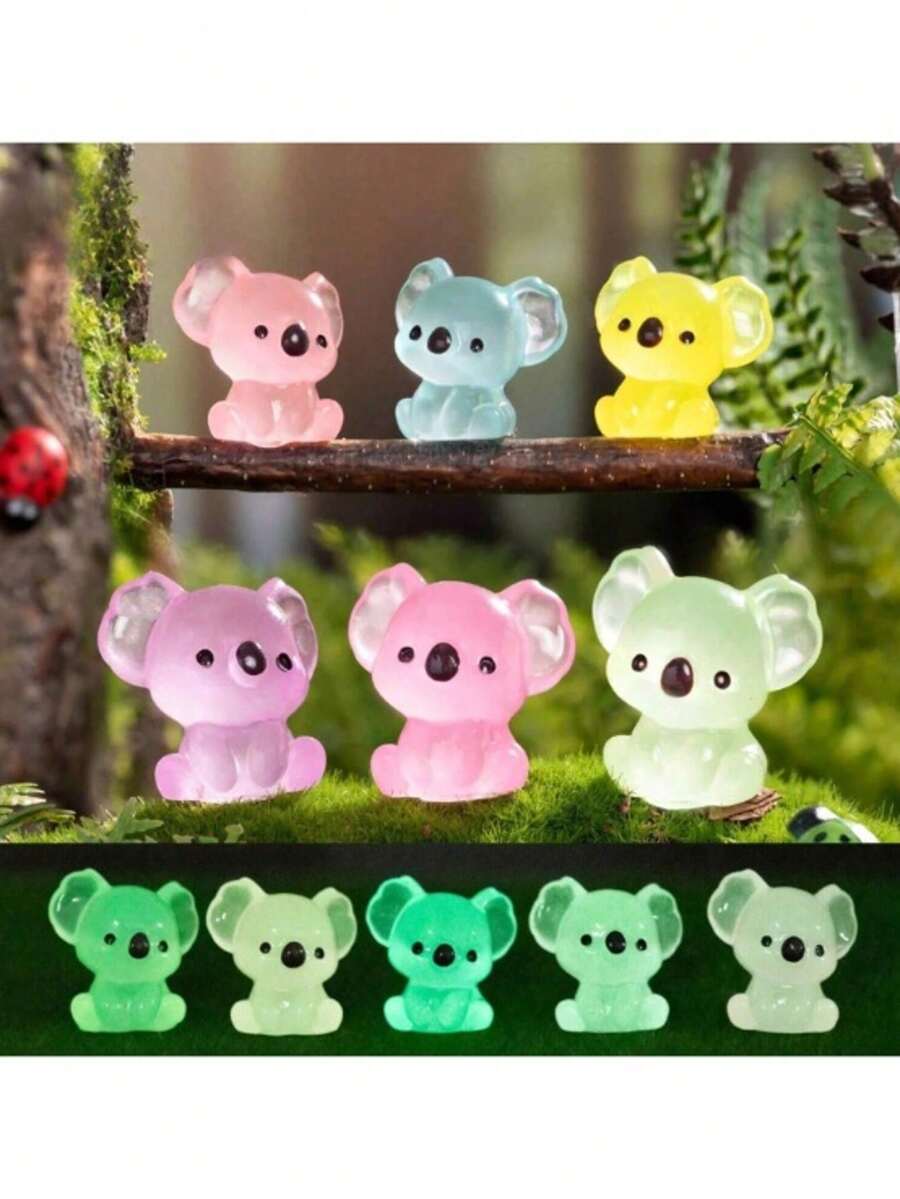 5/10/20/30pcs Glow-In-The-Dark Mini Resin Koala Figurines, Micro Koala Miniatures For DIY Garden Landscape, Aquarium Decor, Party Supplies (Random Color), Resin Animal, Koala, Mini Animal