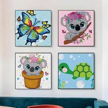 一套DIY钻石画套装，卡通闪亮钻石马赛克艺术套装，女孩节日手工用品，包含画布、钻石包、工具，尺寸5.9英寸*5.9英寸，适合家居墙面和桌面装饰，儿童节日礼物和朋友节日礼物 - 彩色 - 查看 6