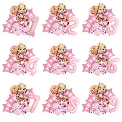 Woof Team Presents Pink Series Dog Digital Latex Foil Balloon Birthday Party Decoration Set, Happy Birthday Balloon Combination, Perfect Birthday Gift, Gender Reveal Party Wall Decor Balloon Set