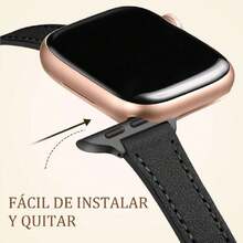 Correa Delgada Cuero Compatible con Apple Watch 38mm 40mm 41mm 42mm 44mm 45mm 46mm 49mm, Correa Delgada Cuero Genuino Primera Calidad Para  Series 11 10 9 8 7 6 5 4 3 2 1 SE Ultra,37492846 - Gris Espacial - Ver 2